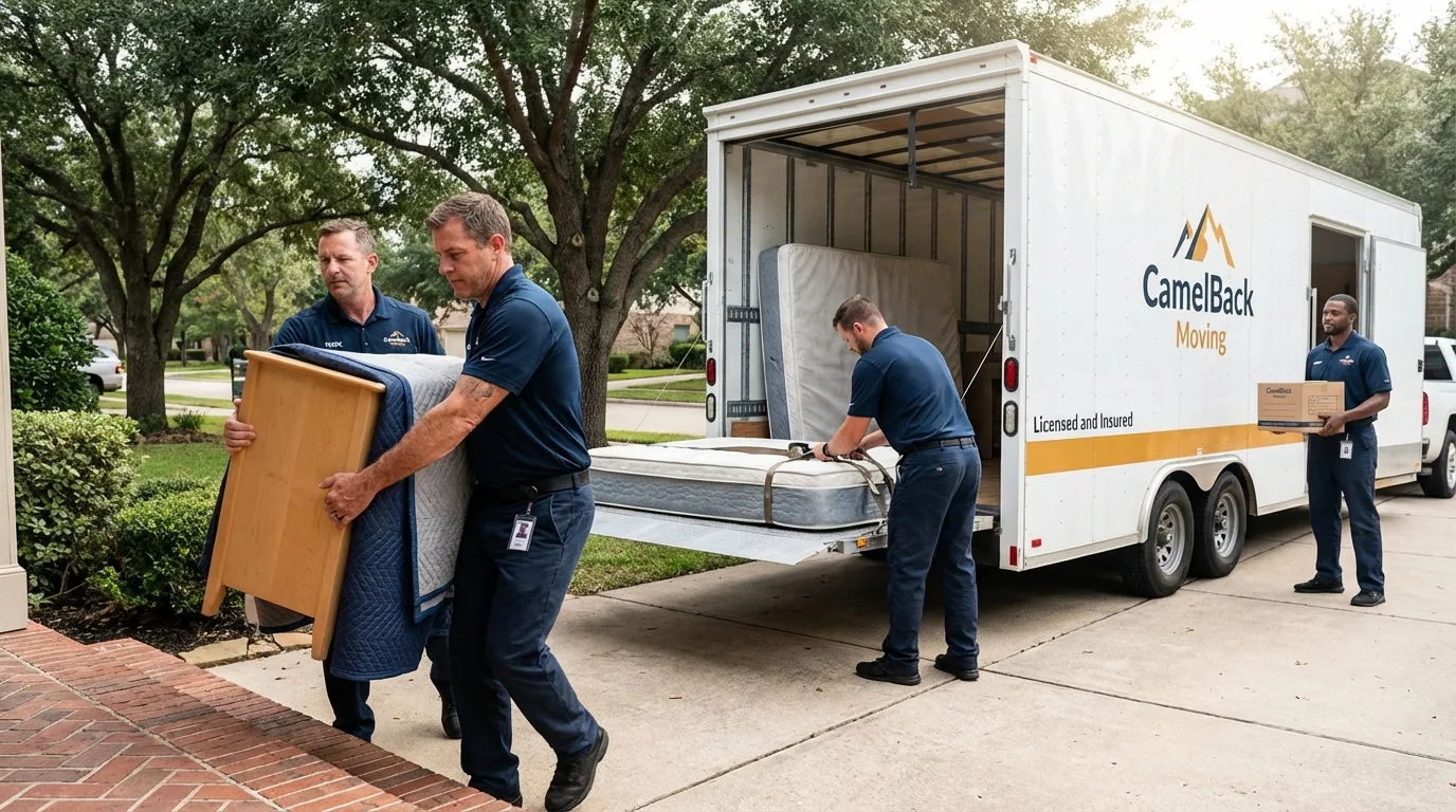 Crew loading residential truck for cross-state move from Reese, MI